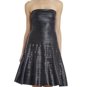 BCBGMaxAzria Harley Black Faux Leather Pleated A-Line Dress 6 NWT
